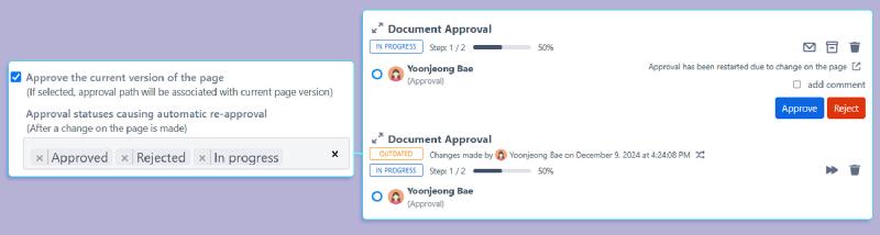 After page update, previous approval is sorted as Outdated, new approval automatically restarted