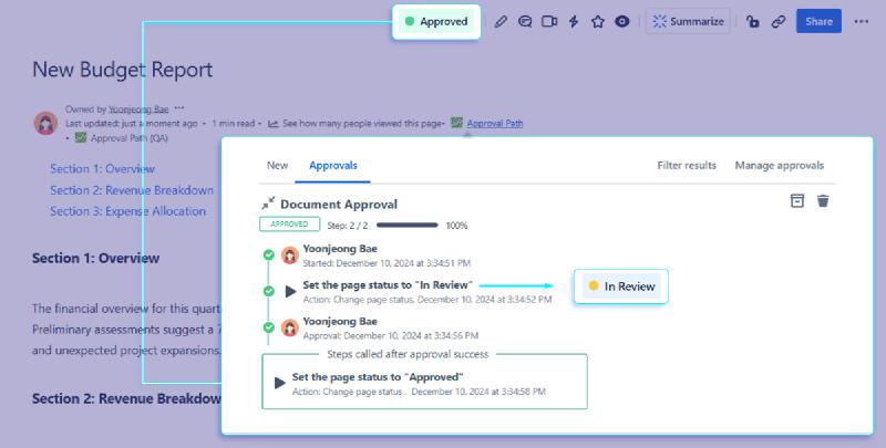Image shows how page looks like after the page is approved